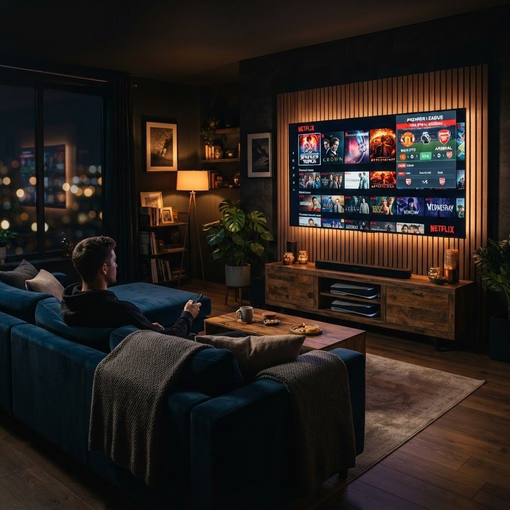 Smart TV exibindo grade de canais do melhor IPTV barato do Brasil